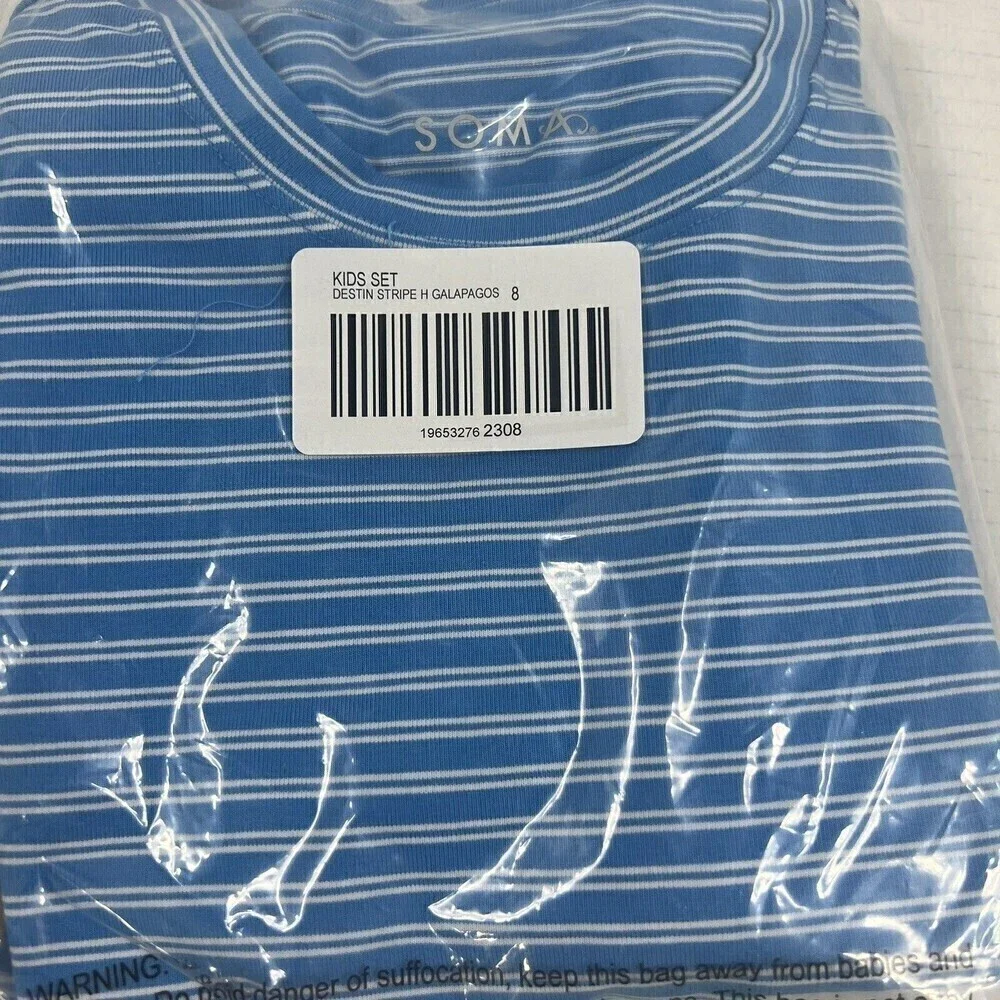 SOMA KIDS PAJAMAS UNISEX STRIPPED - Blue /White STRIPPED Size 8 - NWT FAMILY PJs